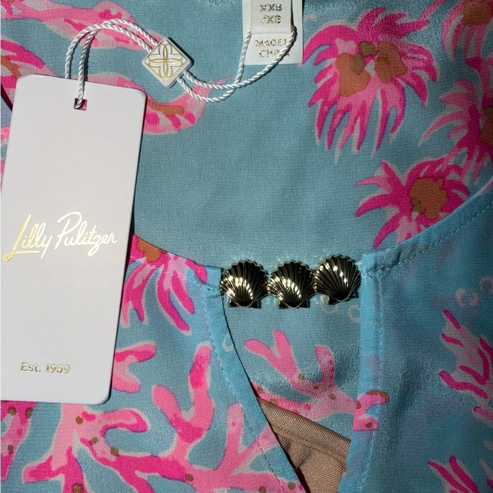 NWT Women’s Lilly Pulitzer Lindamarie Silk Caftan Royal Coral XXS/XS MSRP $398 - Picture 5 of 9